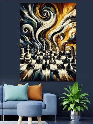 Satranç Fırtınası Dekoratif Kanvas - Mdf Ahşap Tablo