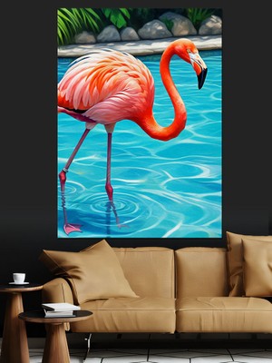 Flamingo Havuzu Dekoratif Kanvas - Mdf Ahşap Tablo