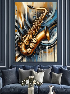 Altın Saksafon Dekoratif Kanvas - Mdf Ahşap Tablo