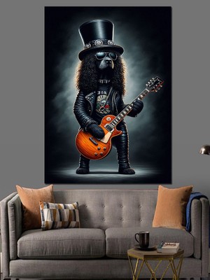 Rok Yıldızı Köpek Dekoratif Kanvas - Mdf Ahşap Tablo