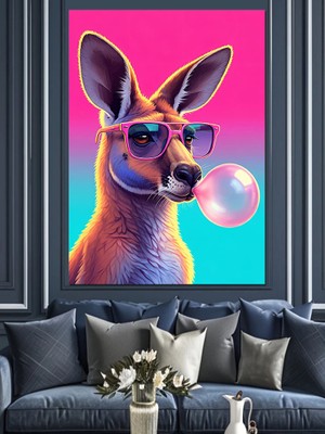 Sakız Çiğneyen Kanguru Dekoratif Kanvas - Mdf Ahşap Tablo