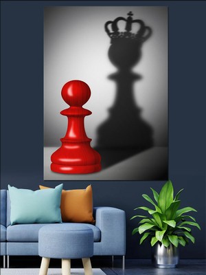 Kırmızı Satranç Piyonu Dekoratif Kanvas - Mdf Ahşap Tablo