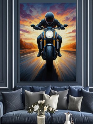 Hızlı Motorcu Dekoratif Kanvas - Mdf Ahşap Tablo