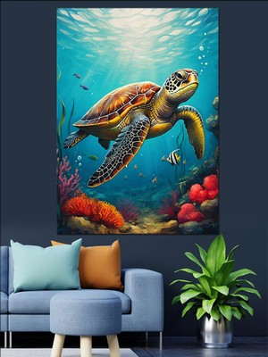 Mercan Kaplumbağası Dekoratif Kanvas - Mdf Ahşap Tablo