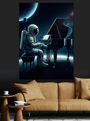 Uzayda Piyanist Dekoratif Kanvas - Mdf Ahşap Tablo