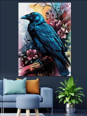 Çiçeklerle Kuş Dekoratif Kanvas - Mdf Ahşap Tablo