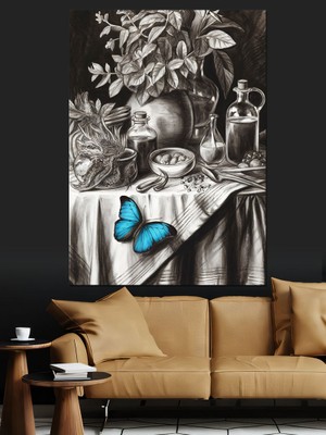 Klasik Siyah-Beyaz Natürmort Dekoratif Kanvas - Mdf Ahşap Tablo