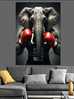 Boksör Fil Dekoratif Kanvas - Mdf Ahşap Tablo
