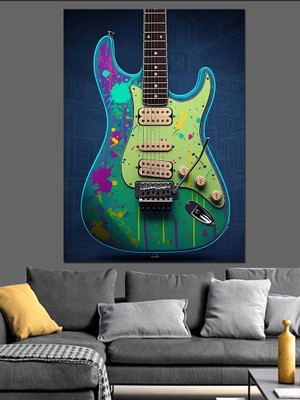 Renkli Gitar Dekoratif Kanvas - Mdf Ahşap Tablo