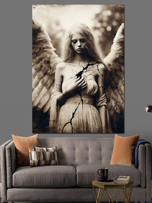 Üzgün Melek Dekoratif Kanvas - Mdf Ahşap Tablo