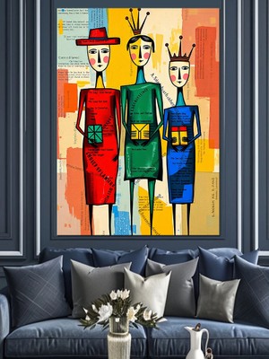 Soyut Kral ve Kraliçe Dekoratif Kanvas - Mdf Ahşap Tablo