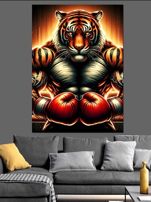 Boksör Kaplan Dekoratif Kanvas - Mdf Ahşap Tablo
