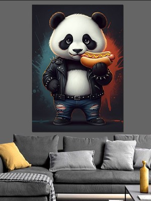 Sosisli Panda Dekoratif Kanvas - Mdf Ahşap Tablo
