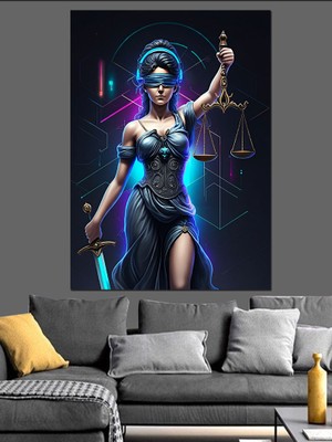 Neon Adalet Tanrıçası Dekoratif Kanvas - Mdf Ahşap Tablo
