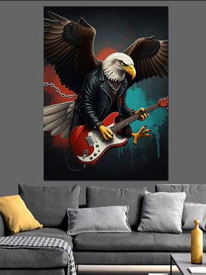 Gitar Çalan Kartal Dekoratif Kanvas - Mdf Ahşap Tablo