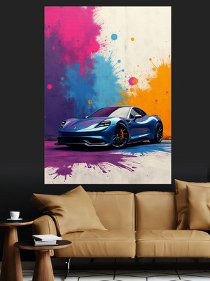 Mor ve Mavi Spor Araba Dekoratif Kanvas - Mdf Ahşap Tablo
