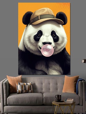 Şapkalı Panda Dekoratif Kanvas - Mdf Ahşap Tablo