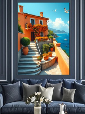 Sahil Evi Manzarası Dekoratif Kanvas - Mdf Ahşap Tablo