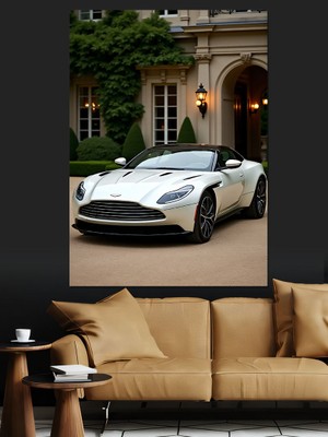 Beyaz Spor Araba Dekoratif Kanvas - Mdf Ahşap Tablo