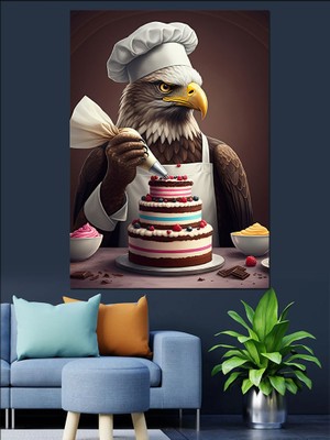 Pasta Yapımında Kartal Şef Dekoratif Kanvas - Mdf Ahşap Tablo