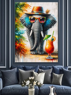 Gözlüklü Fil Dekoratif Kanvas - Mdf Ahşap Tablo
