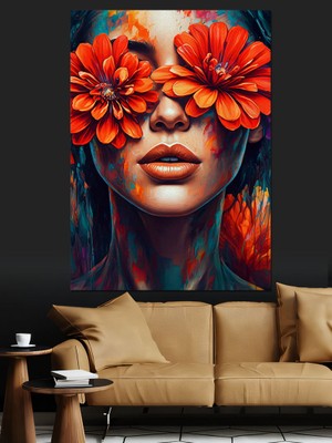 Çiçeklerle Kaplı Yüz Dekoratif Kanvas - Mdf Ahşap Tablo