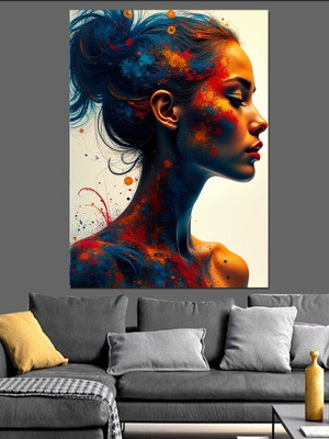 Renkli Kadın Portresi Dekoratif Kanvas - Mdf Ahşap Tablo