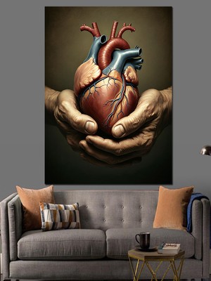 Iki Elde Kalp Dekoratif Kanvas - Mdf Ahşap Tablo