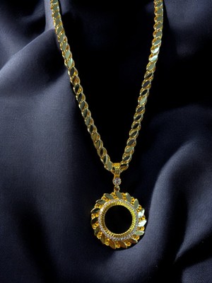 Persephone Yarım Altın Çerçeveli Kolye (Altın Kaplama) – Halep / Arpa / Pullu Zincir