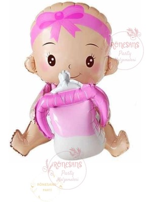 Rönesans Biberonlu Kız Bebek Pembe Renk Cinsiyet Belirleme Folyo Balon