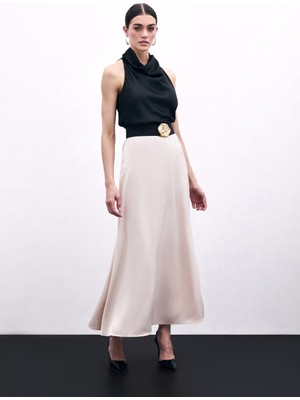 Uzun Saten Etek - Bej