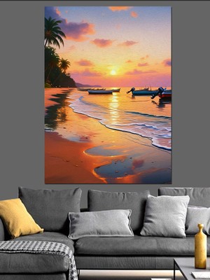 Tropik Gün Batımı Dekoratif Kanvas - Mdf Ahşap Tablo