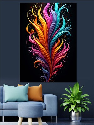 Renkli Tüy Çizimi Dekoratif Kanvas - Mdf Ahşap Tablo
