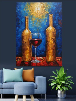 Şarap ve Mum Işığı Dekoratif Kanvas - Mdf Ahşap Tablo