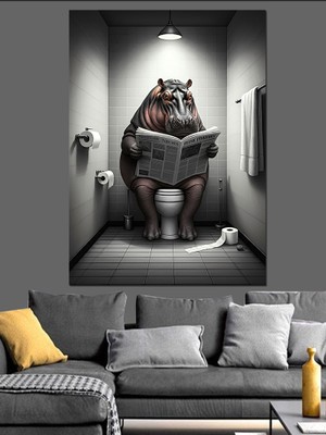 Gazete Su Aygırı Dekoratif Kanvas - Mdf Ahşap Tablo