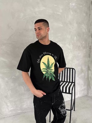 Lushio Wear Ön ve Arka Baskılı Oversize Bisiklet Yaka T-Shirt- Siyah