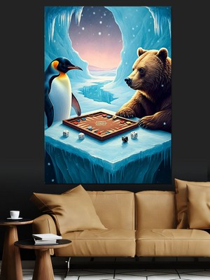 Buzda Satranç Oyunu Dekoratif Kanvas - Mdf Ahşap Tablo