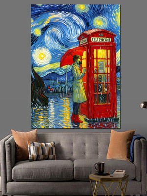 Kırmızı Telefon Kulübesi Dekoratif Kanvas - Mdf Ahşap Tablo