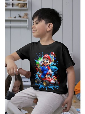 Texclusive Süper Mario Tshirt Çocuk Tişört Cars 11 Siyah