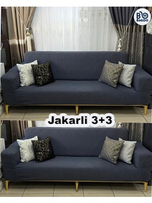 Jakarlı 3+3 Koltuk Örtüsü Kaliteli, Lastikli, Esnek, Streç, Çekyat, Kanepe Kılıfı Yıkanabilir 3.3
