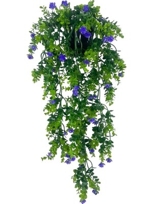 Yapay Çiçek Saksıda Sarkan Mor Mineli Şimşir Okaliptus Yapay Sarmaşık 60CM