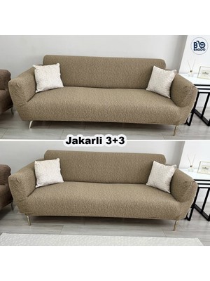 BAQDO Jakarlı 3+3 Koltuk Örtüsü Kaliteli, Lastikli, Esnek, Streç, Çekyat, Kanepe Kılıfı Yıkanabilir 33