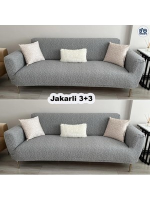 BAQDO Jakarlı 3+3 Koltuk Örtüsü Kaliteli, Lastikli, Esnek, Streç, Çekyat, Kanepe Kılıfı Yıkanabilir 33