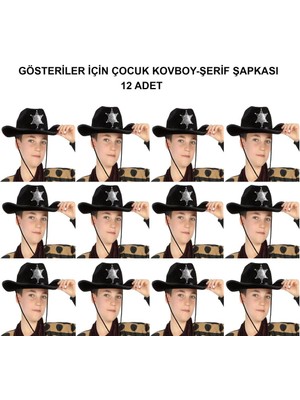 Kovboy Şerif Şapkası Siyah 12 Adet - Kostüm, Parti ve Gösteri Şapkası