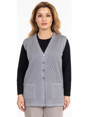 Kadın Orta Yaş ve Üzeri Merserize Cepli Düğmeli Rolax Anne Yelek 745