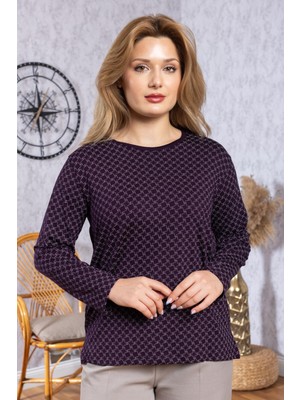 Kadın Yeni Model Yüksek Kalite Yuvarlak Yaka Orta Yaş Anne Penye Bluz 6547