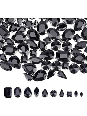 Yiğit Aksesuar 100 Adet Karışık Kasalı Dikme Siyah Cam Taş Elit Seri