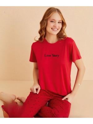 Mihra Kadın Bisiklet Yaka Milan Likralı Kısa Kol Pijama Takımı 50107K - 1 Adet