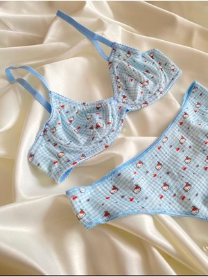 Mavi Hello Kıtty Pamuklu Sütyen Takım