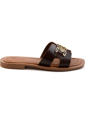 Bambi Kahve Leather Kadın Terlik K04826053503